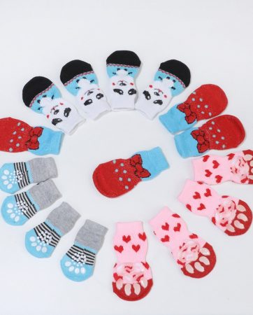 4pcs/Set Cute Puppy Dog Knit Socks Small Dogs Cotton Anti-Slip Cat Shoes For Autumn Winter Indoor Wear Slip On Paw Protector