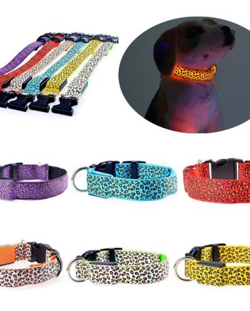 Adjustable LED Light Glow Pet Collar Leopard Nylon Pet Dog Cat Night Safety Luminous Flashing Necklace Glowing Neck Belt For Pet