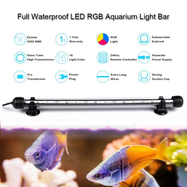 Waterproof LED Aquarium Lights Fish Tank Light Bar Blue/White 19/29/39/49CM Submersible Underwater Clip Lamp Aquatic Decor EU