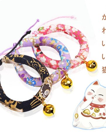 Japanese Style Cat Collar With Bell 8"~16" Adjustable Range Cotton Collar Kitten Puppies Cute Collar